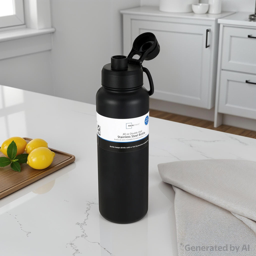 Mainstays 40 oz Black Stainless Steel Double Wall Water Bottle