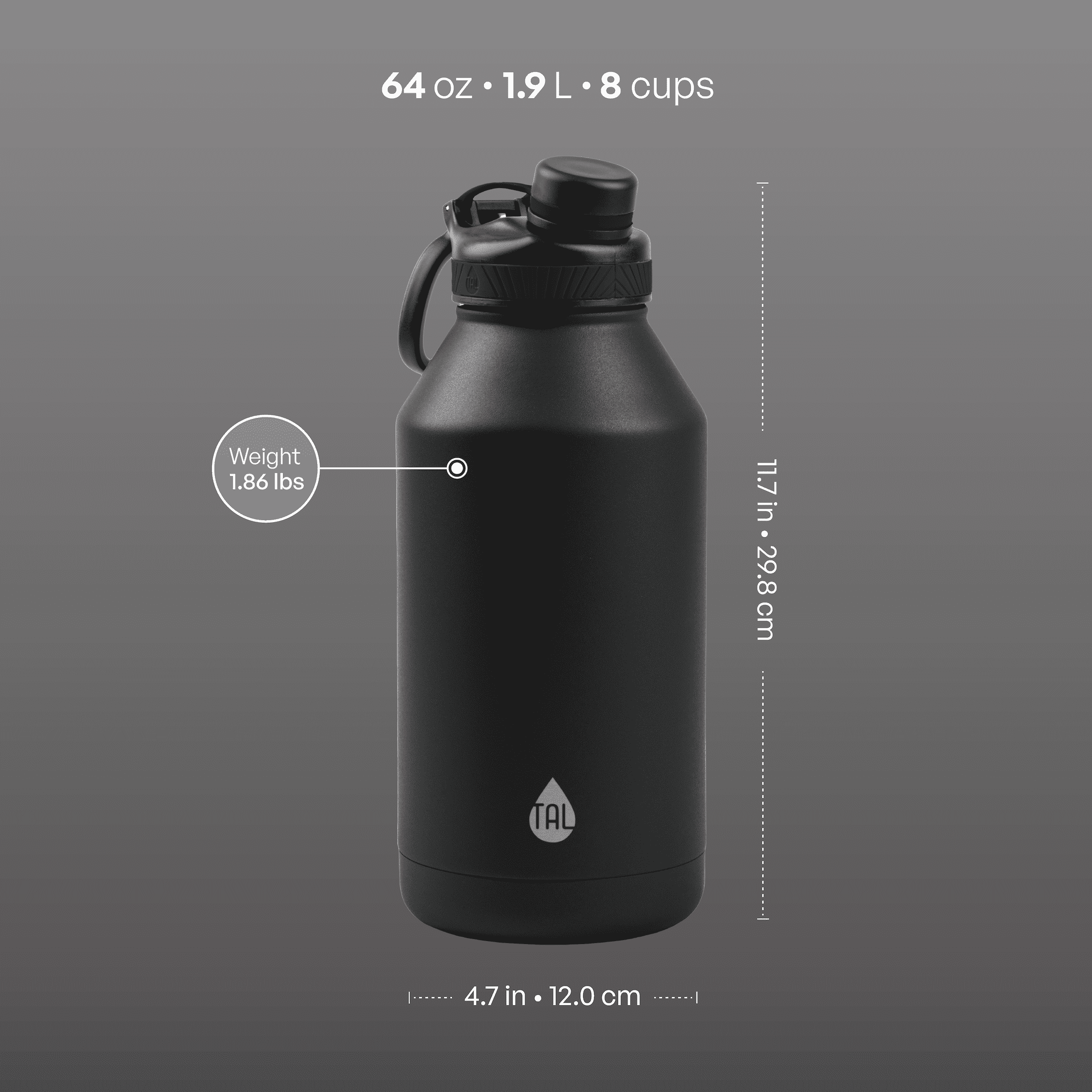 TAL 64oz Stainless Steel Ranger Water Bottle, Black