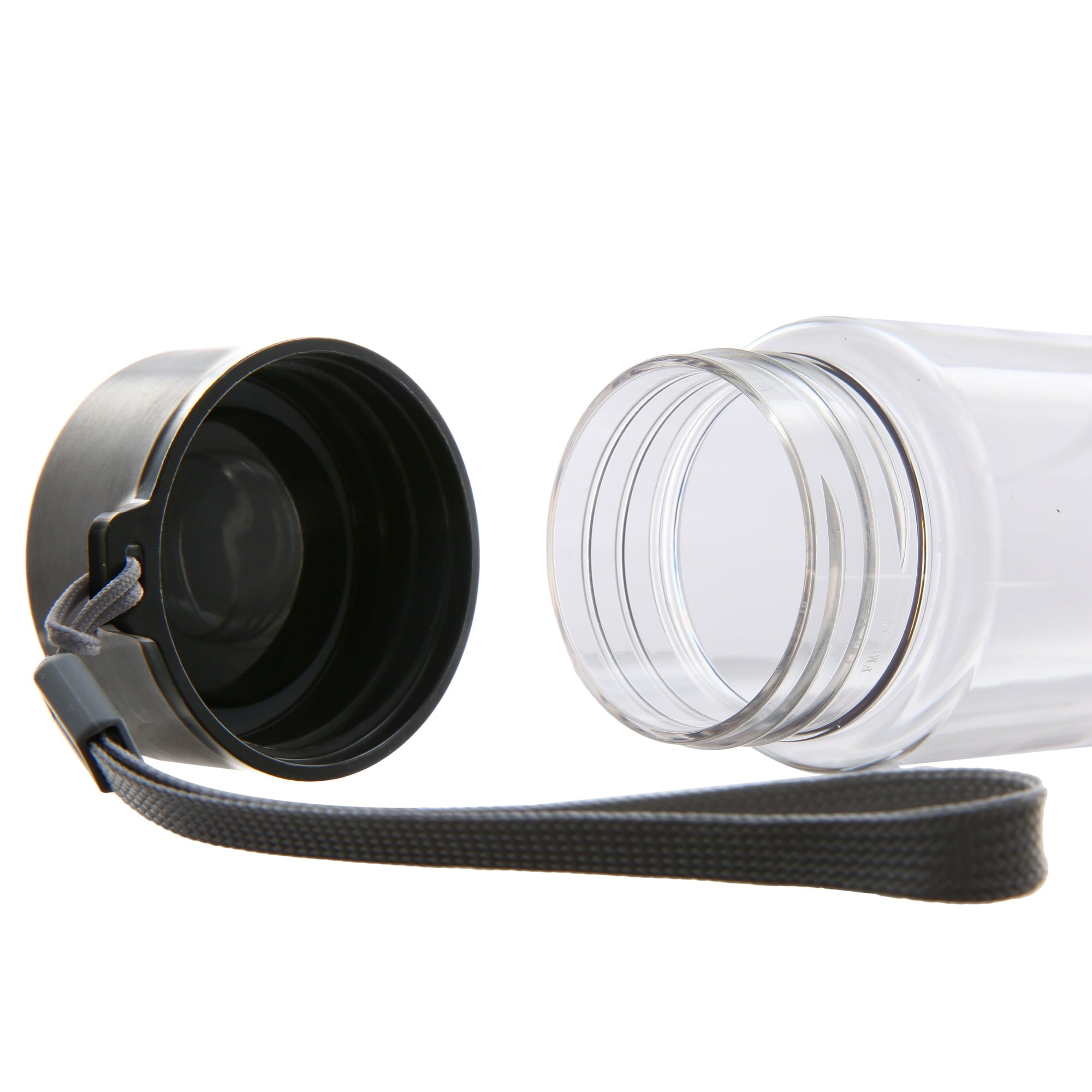 Mainstays 18 oz Plastic Clear Water Bottle Stainless Steel Screw Cap Lid with Strap, 1 Each Included