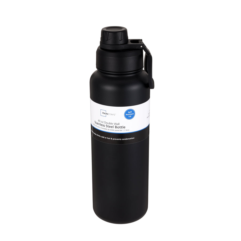 Mainstays 40 oz Black Stainless Steel Double Wall Water Bottle