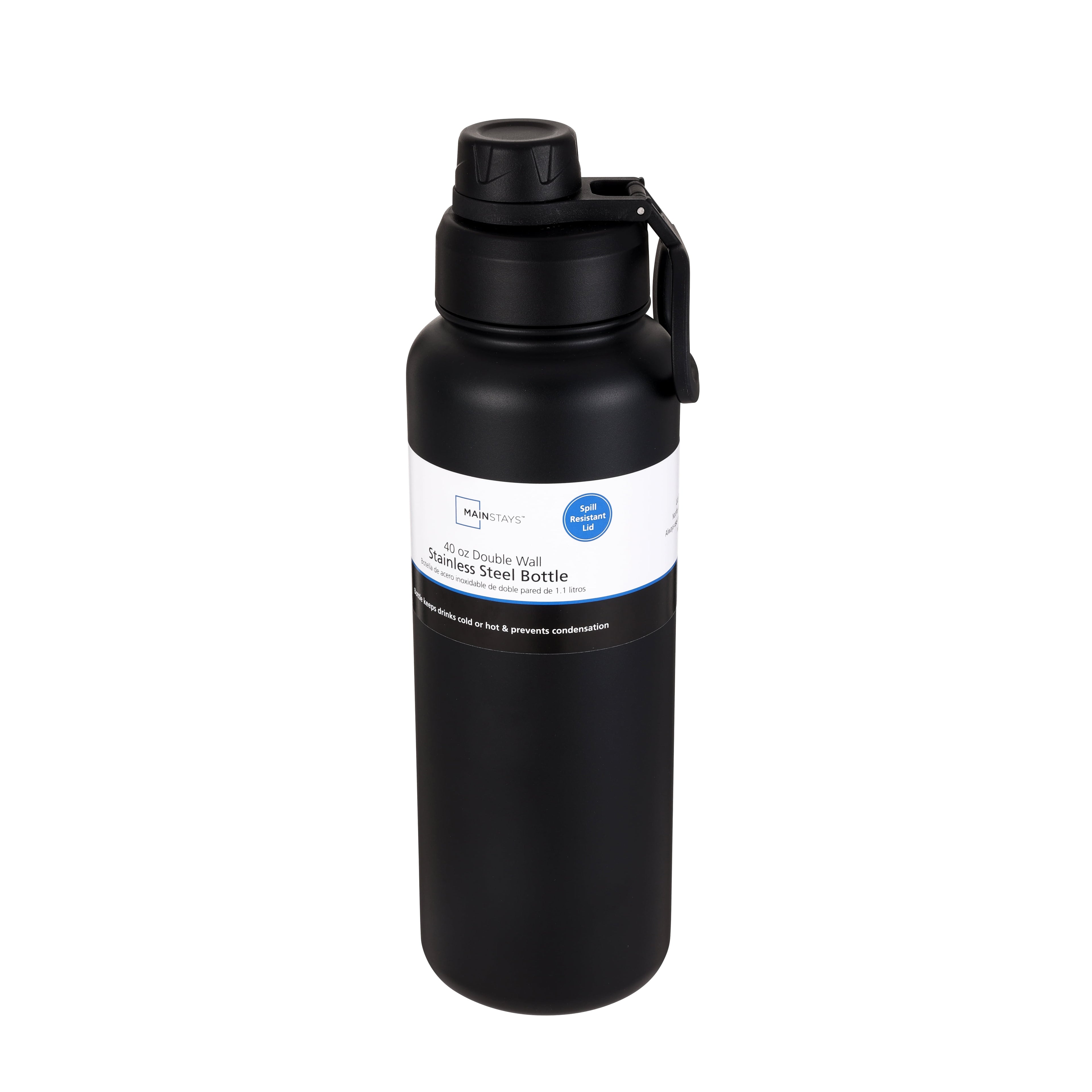 Mainstays 40 oz Black Stainless Steel Double Wall Water Bottle