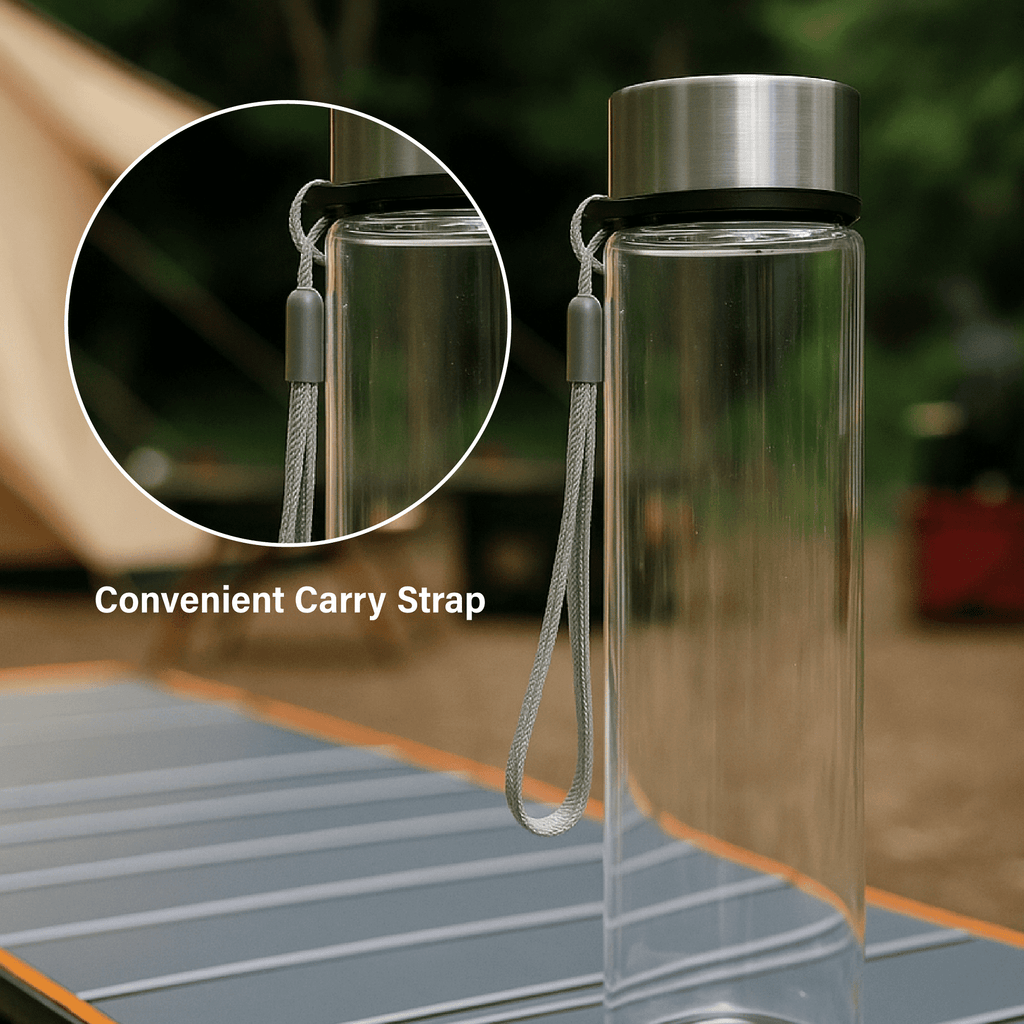 Mainstays 18 oz Plastic Clear Water Bottle Stainless Steel Screw Cap Lid with Strap, 1 Each Included