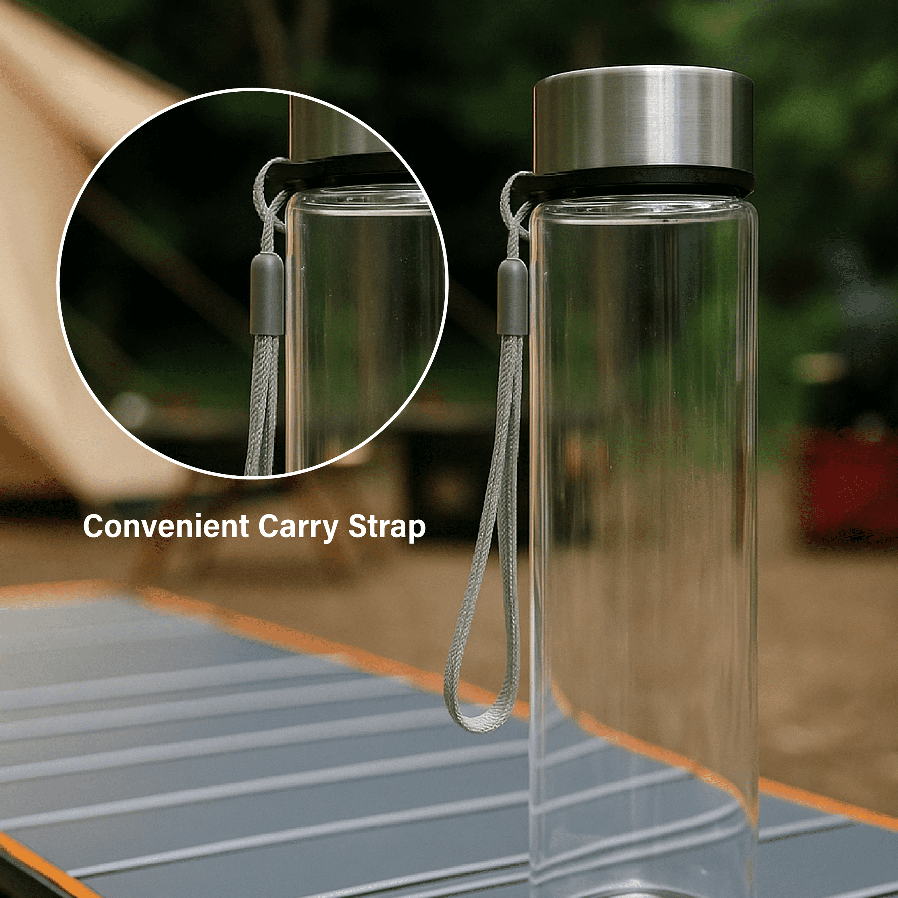 Mainstays 18 oz Plastic Clear Water Bottle Stainless Steel Screw Cap Lid with Strap, 1 Each Included