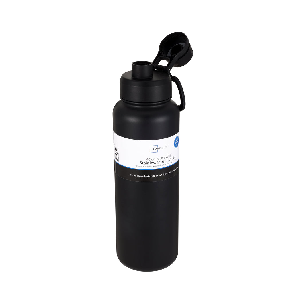 Mainstays 40 oz Black Stainless Steel Double Wall Water Bottle
