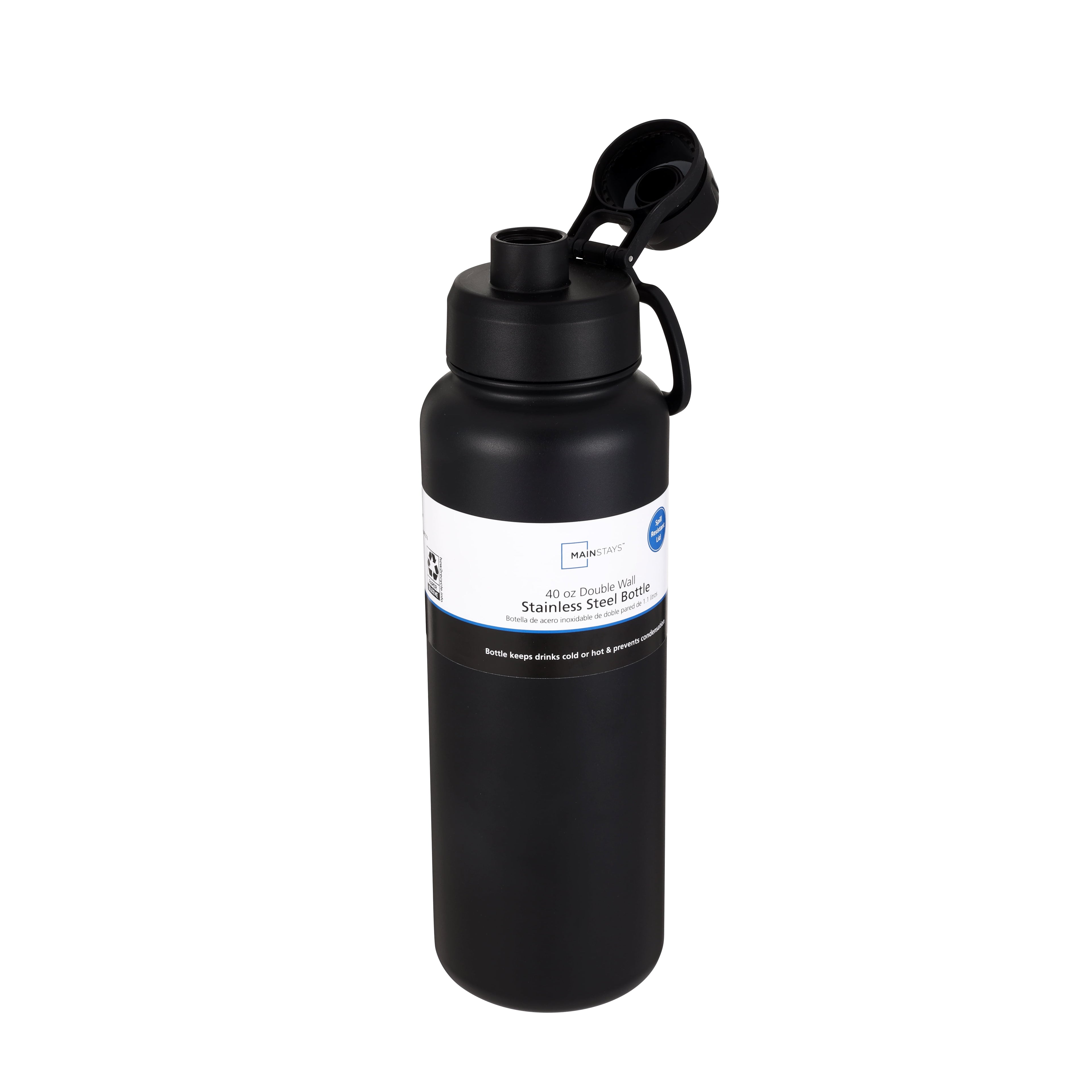Mainstays 40 oz Black Stainless Steel Double Wall Water Bottle