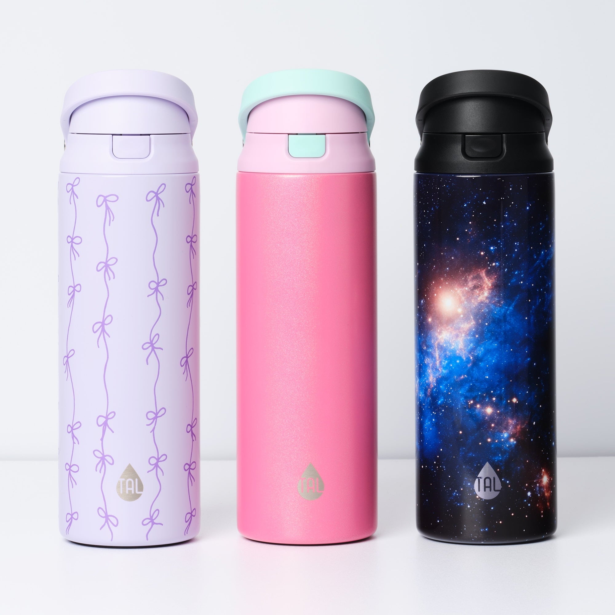 TAL 24oz Insulated Stainless Steel Water Bottle with 2-in-1 Straw & Chug Lid, Purple Bows