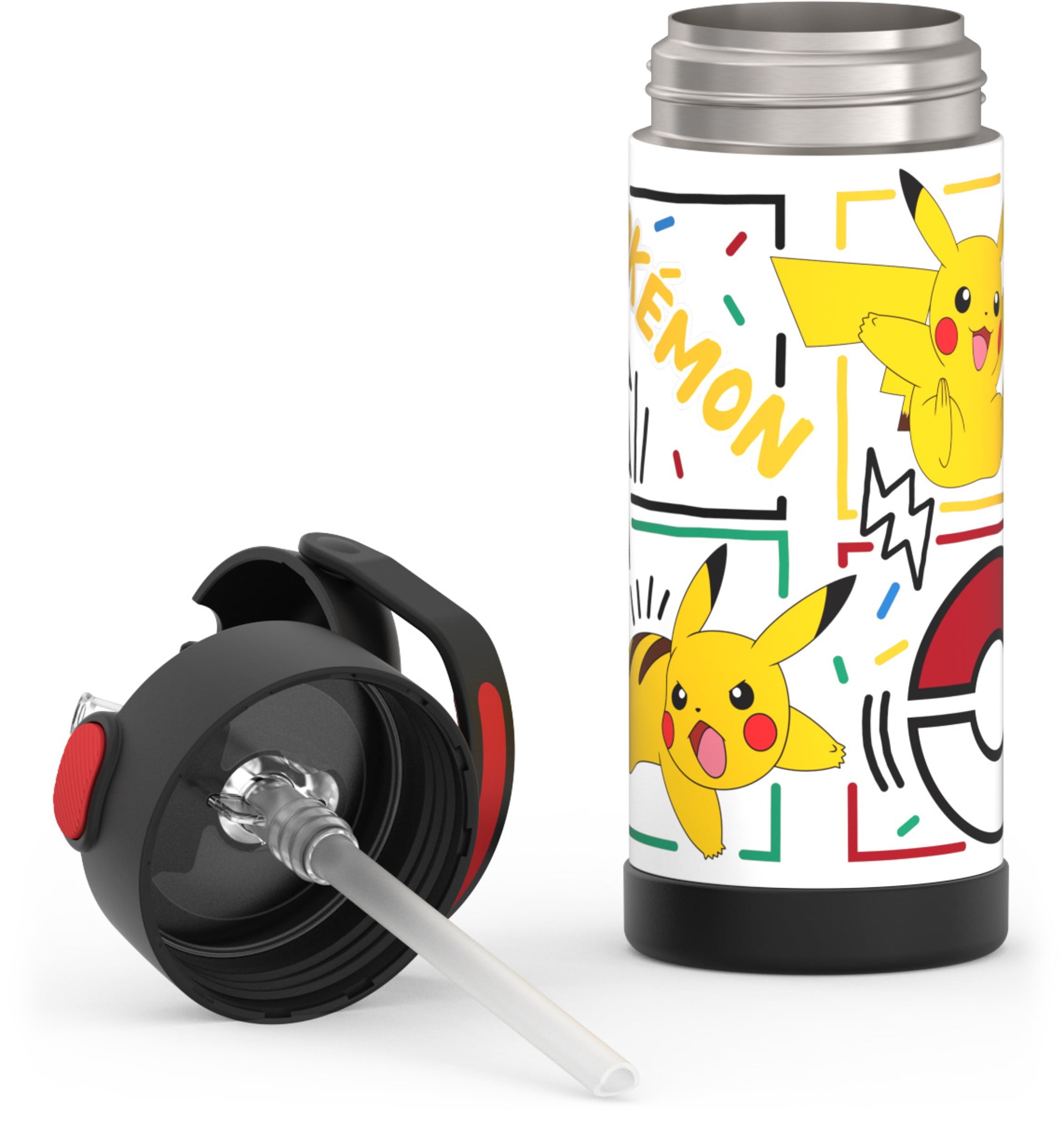 Thermos FUNtainer Pokemon Kids Insulated Water Bottle with Straw, 14oz Stainless Steel, Leak-Proof