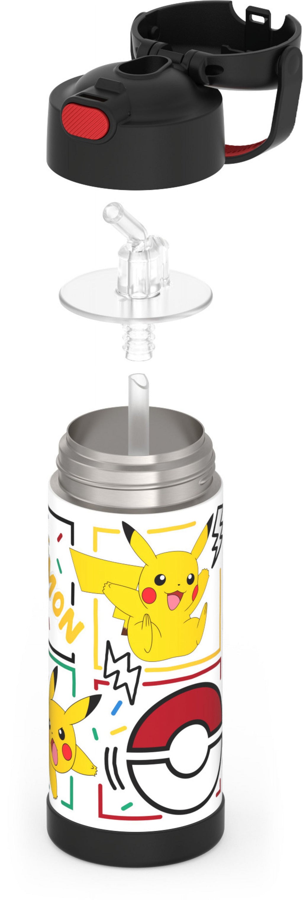 Thermos FUNtainer Pokemon Kids Insulated Water Bottle with Straw, 14oz Stainless Steel, Leak-Proof
