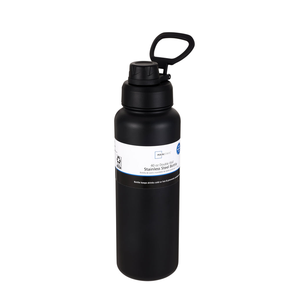 Mainstays 40 oz Black Stainless Steel Double Wall Water Bottle