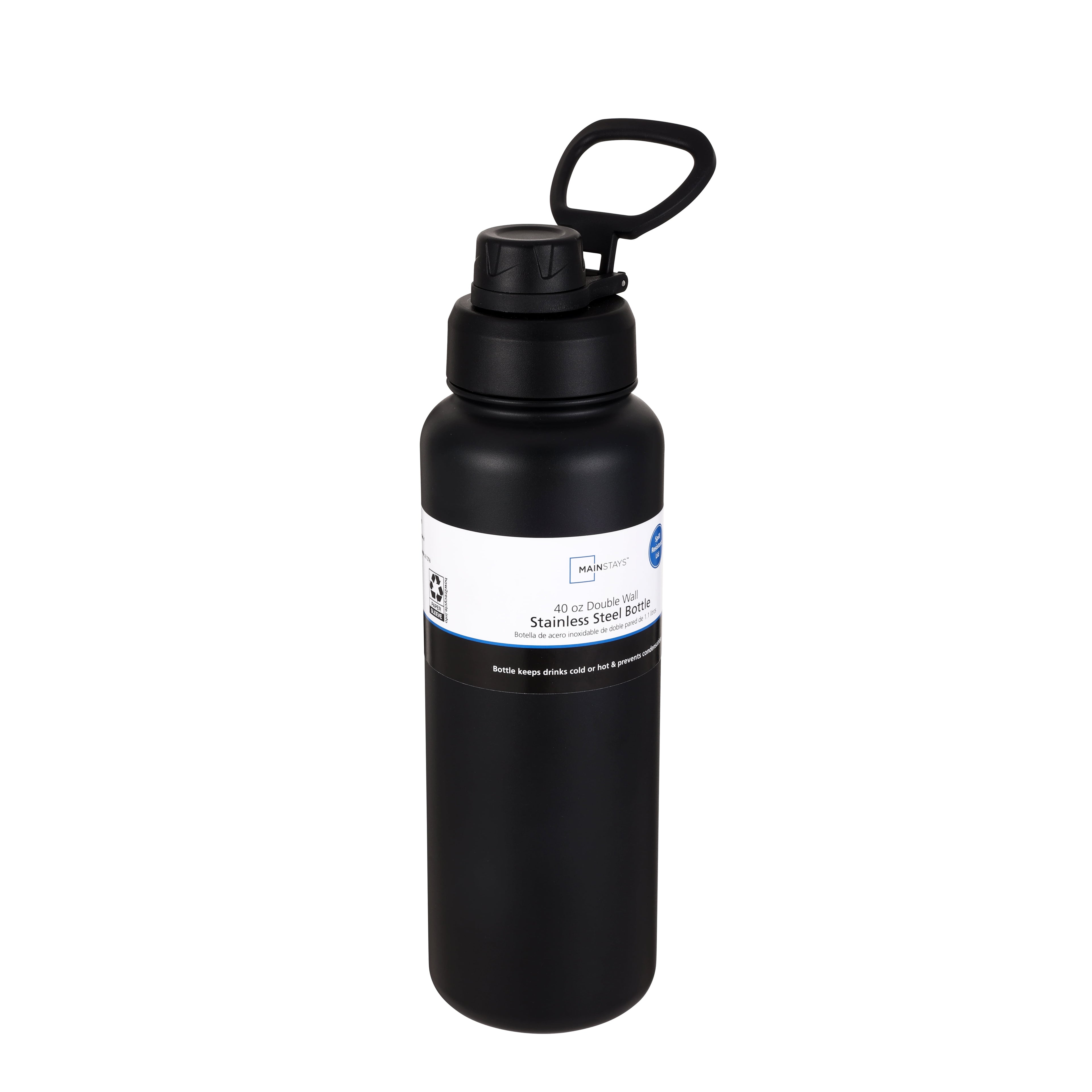 Mainstays 40 oz Black Stainless Steel Double Wall Water Bottle