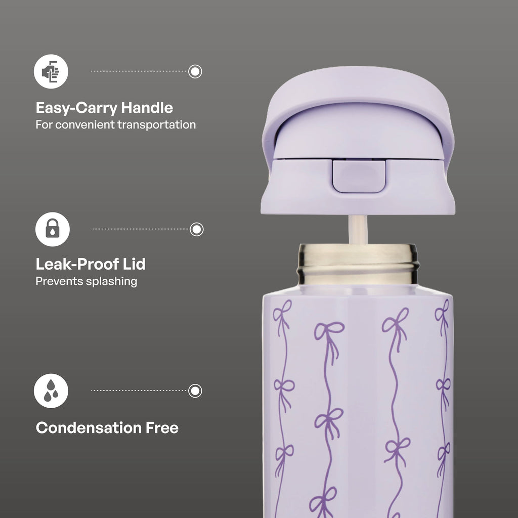 TAL 24oz Insulated Stainless Steel Water Bottle with 2-in-1 Straw & Chug Lid, Purple Bows