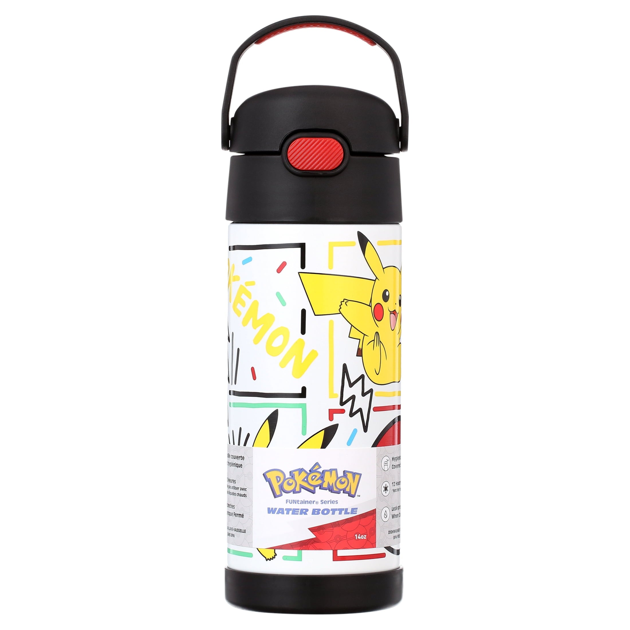 Thermos FUNtainer Pokemon Kids Insulated Water Bottle with Straw, 14oz Stainless Steel, Leak-Proof