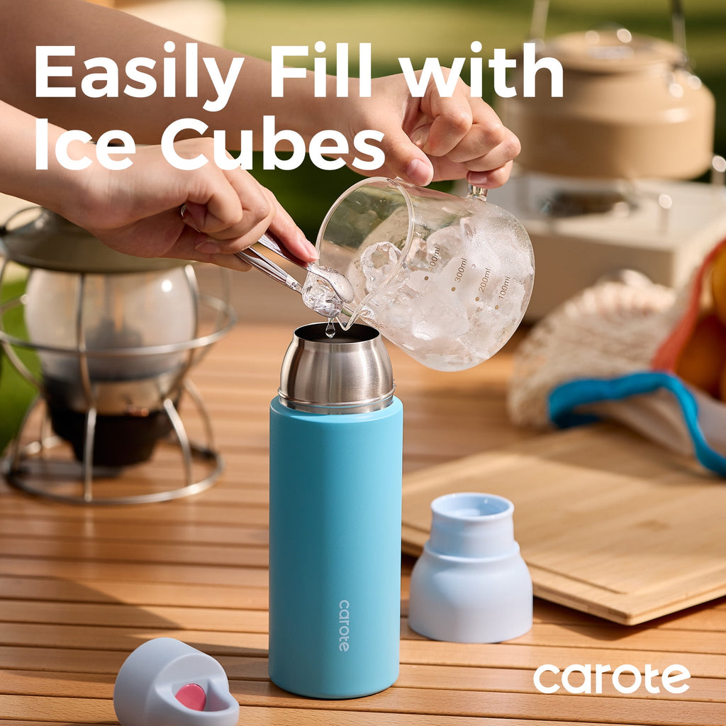Carote 2PCS Insulated Stainless Steel Tumbler, Highlight Series Water Bottles, 19 fl oz & 21 fl oz, Straw/Push, Blue