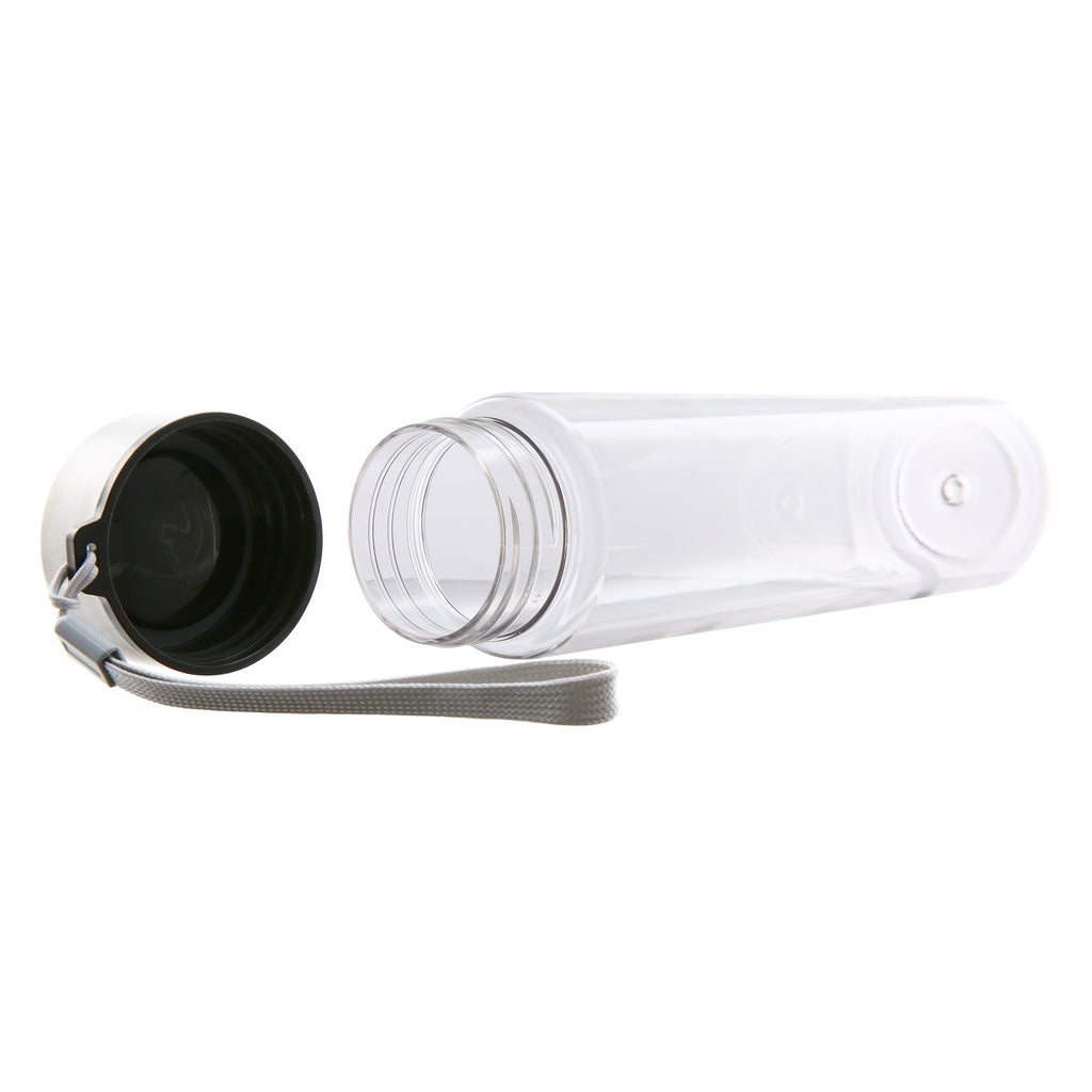 Mainstays 18 oz Plastic Clear Water Bottle Stainless Steel Screw Cap Lid with Strap, 1 Each Included