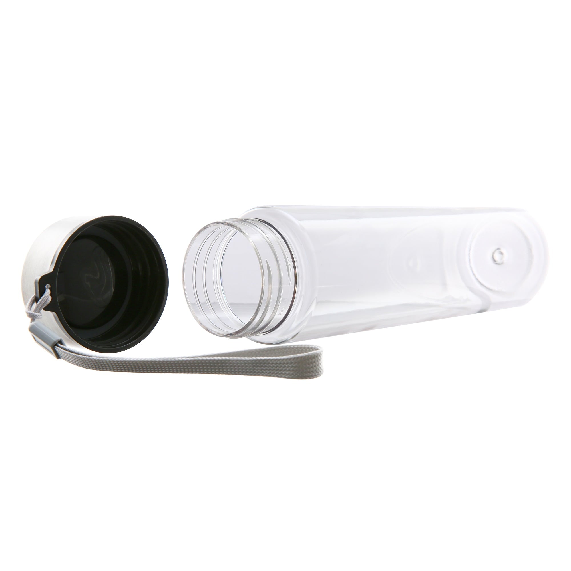 Mainstays 18 oz Plastic Clear Water Bottle Stainless Steel Screw Cap Lid with Strap, 1 Each Included