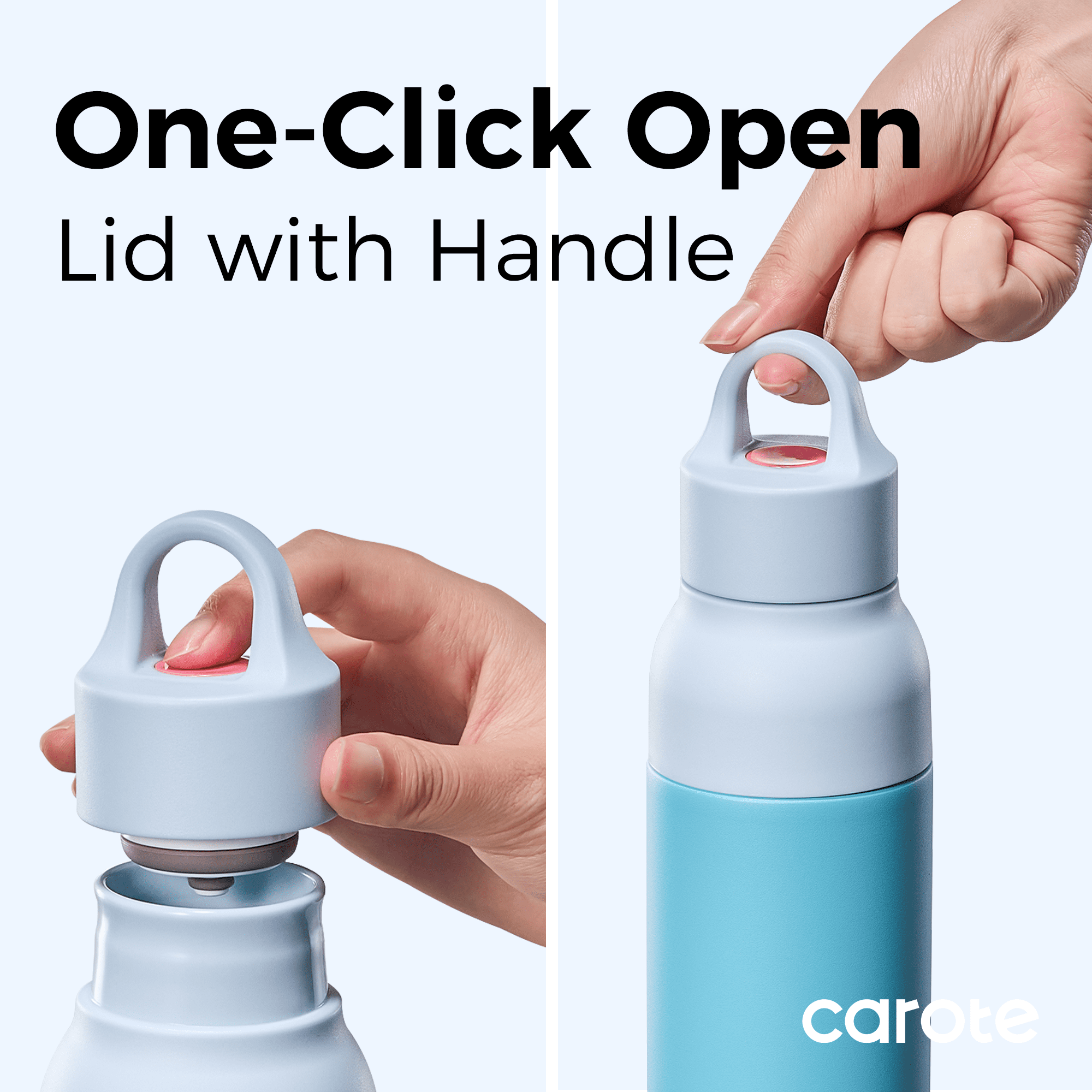 Carote 2PCS Insulated Stainless Steel Tumbler, Highlight Series Water Bottles, 19 fl oz & 21 fl oz, Straw/Push, Blue