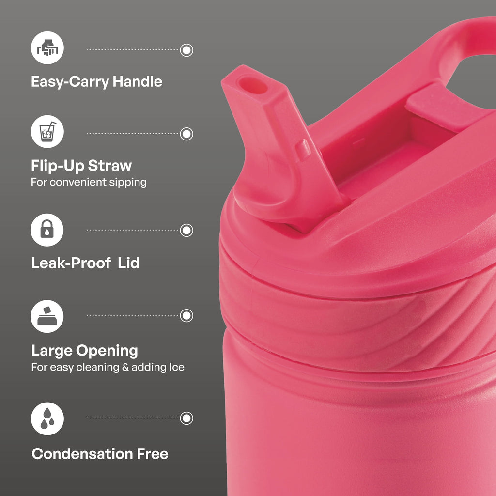 TAL 26oz Stainless Steel Ranger Water Bottle with Easy Sip Straw, Hot Pink
