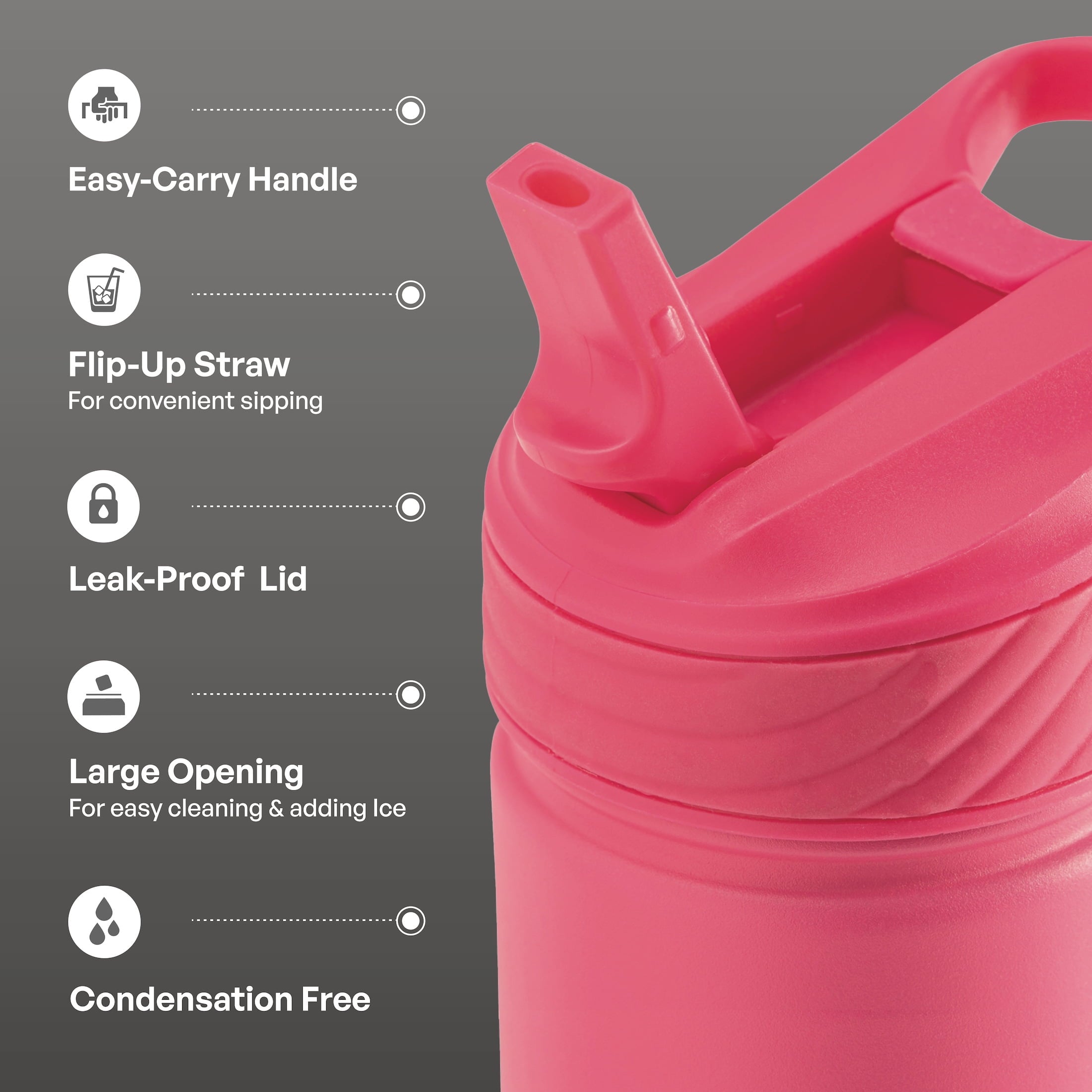 TAL 26oz Stainless Steel Ranger Water Bottle with Easy Sip Straw, Hot Pink