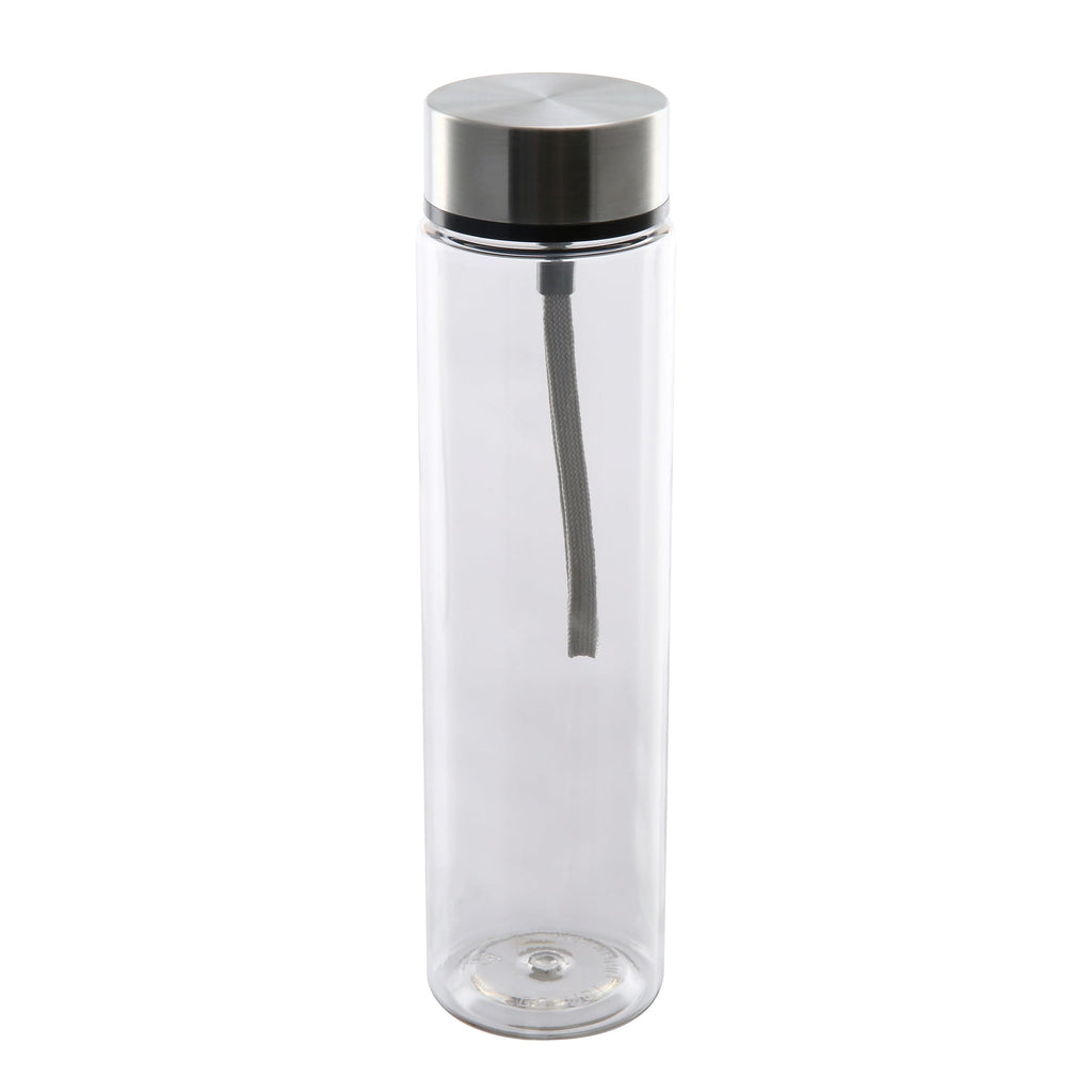 Mainstays 18 oz Plastic Clear Water Bottle Stainless Steel Screw Cap Lid with Strap, 1 Each Included