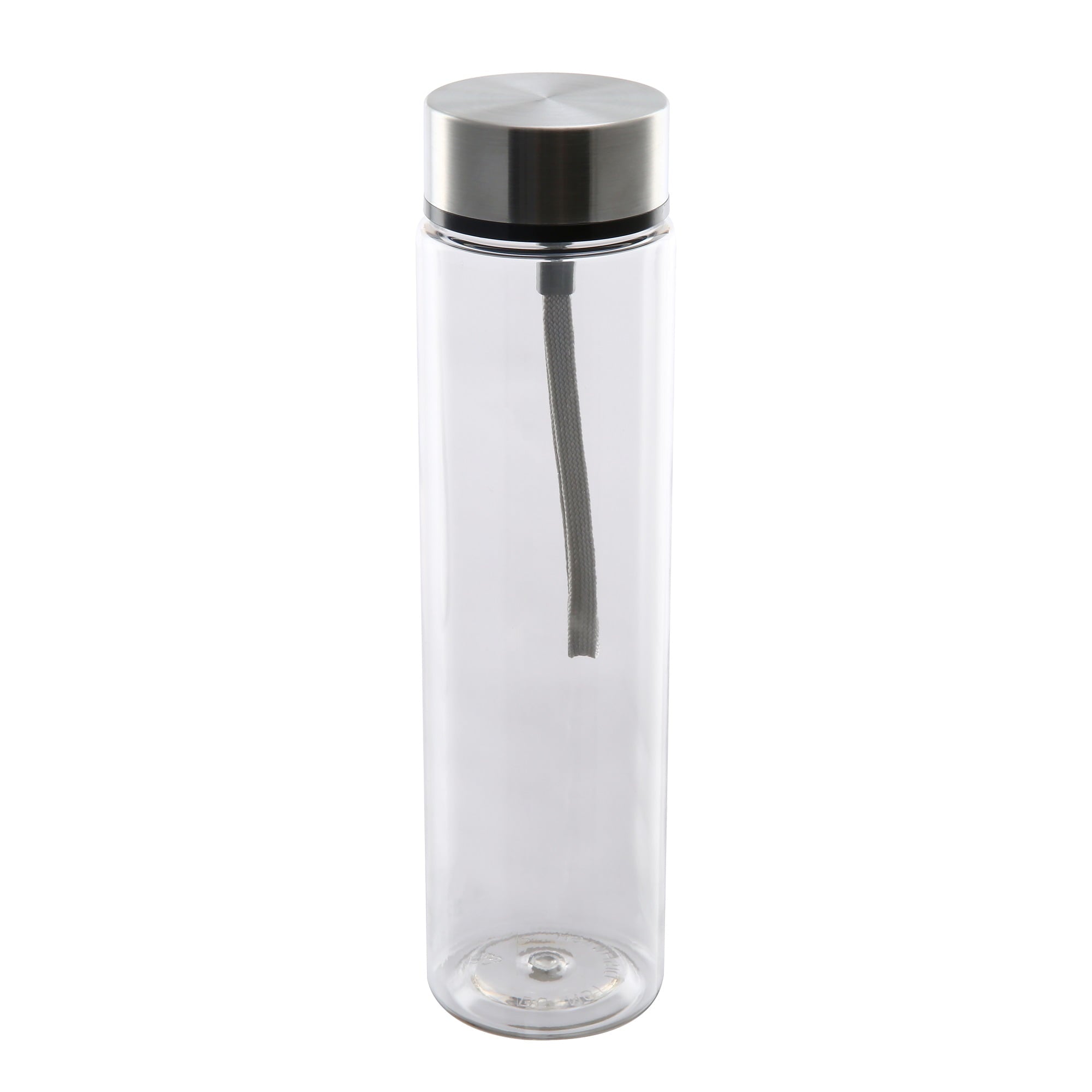 Mainstays 18 oz Plastic Clear Water Bottle Stainless Steel Screw Cap Lid with Strap, 1 Each Included