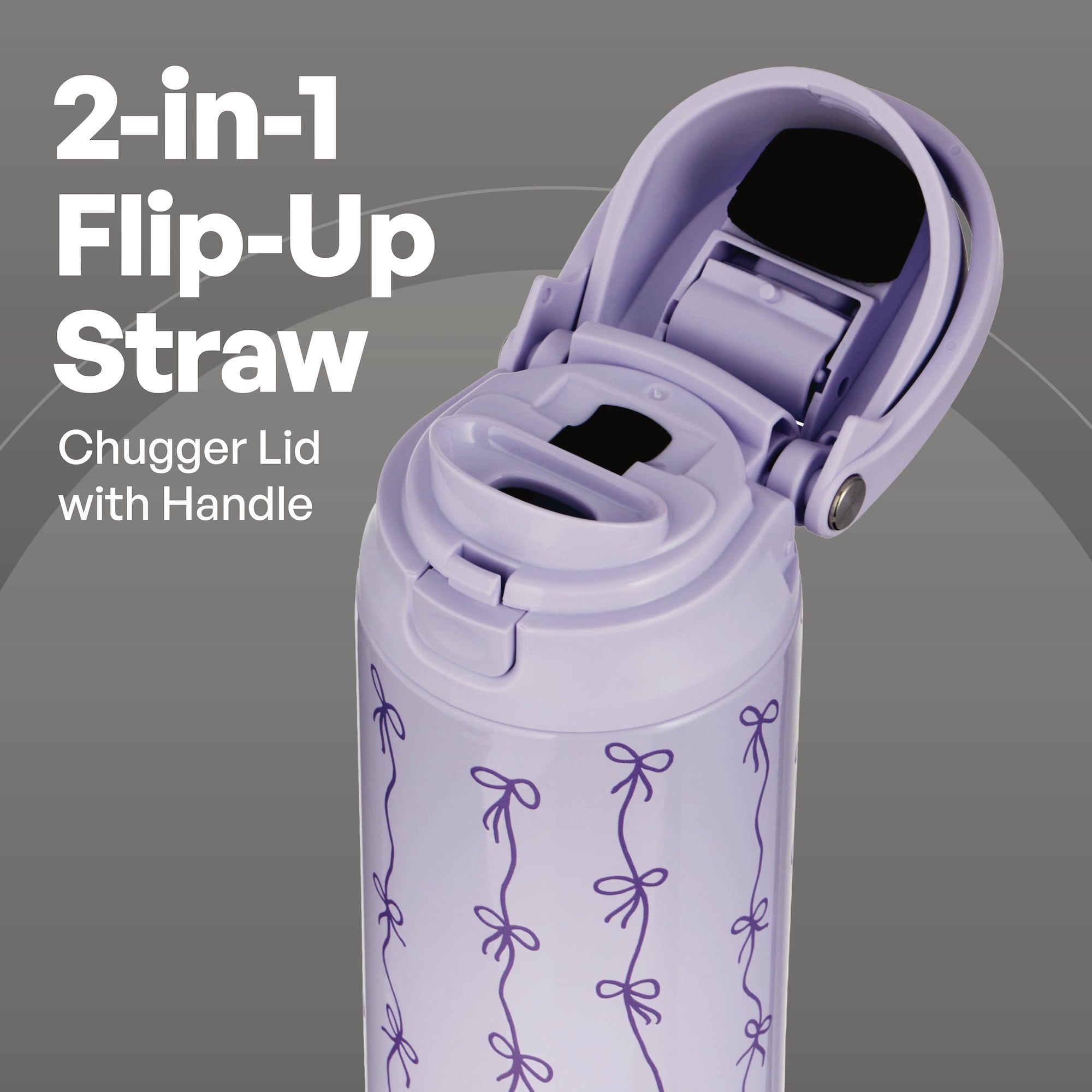 TAL 24oz Insulated Stainless Steel Water Bottle with 2-in-1 Straw & Chug Lid, Purple Bows