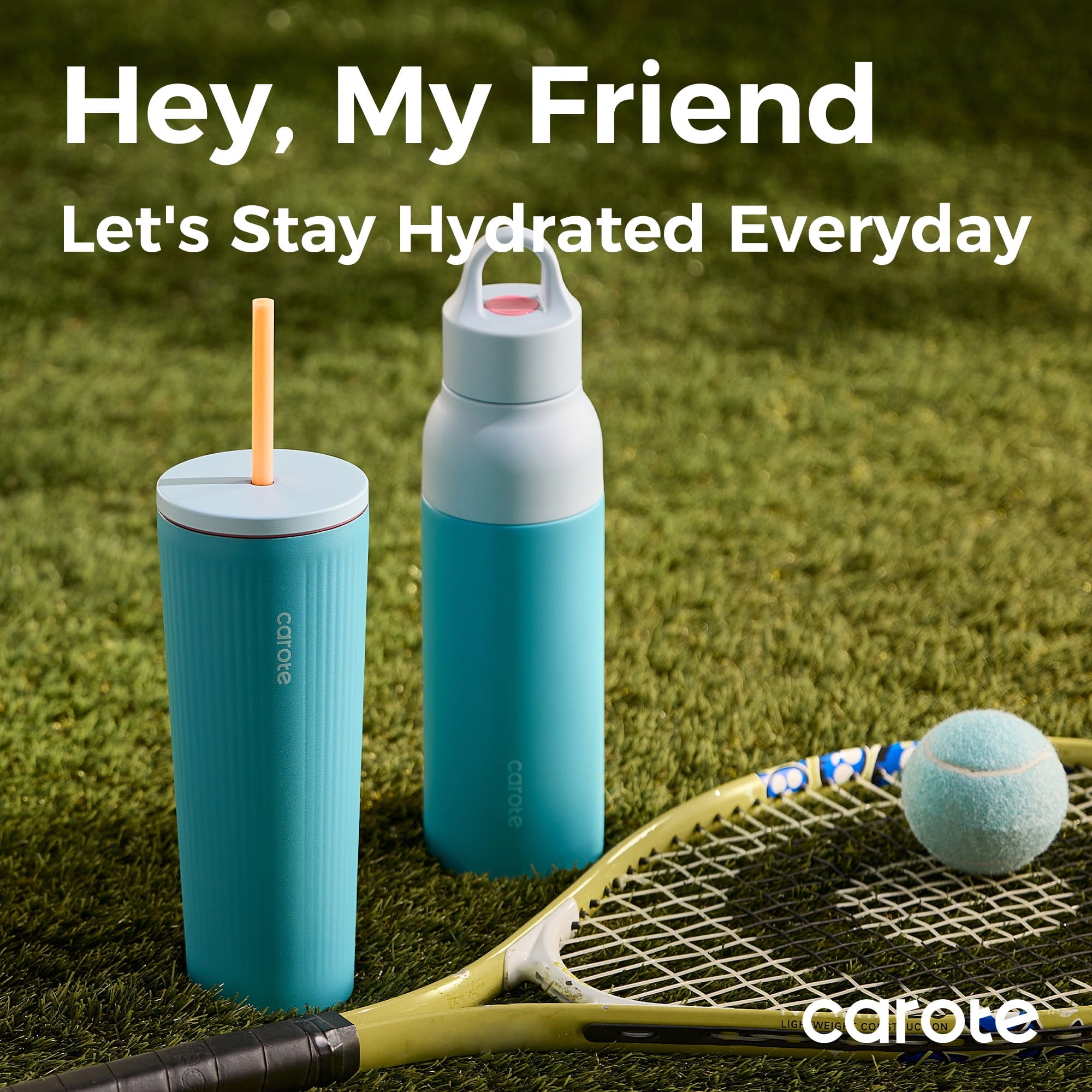 Carote 2PCS Insulated Stainless Steel Tumbler, Highlight Series Water Bottles, 19 fl oz & 21 fl oz, Straw/Push, Blue