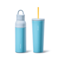 Carote 2PCS Insulated Stainless Steel Tumbler, Highlight Series Water Bottles, 19 fl oz & 21 fl oz, Straw/Push, Blue