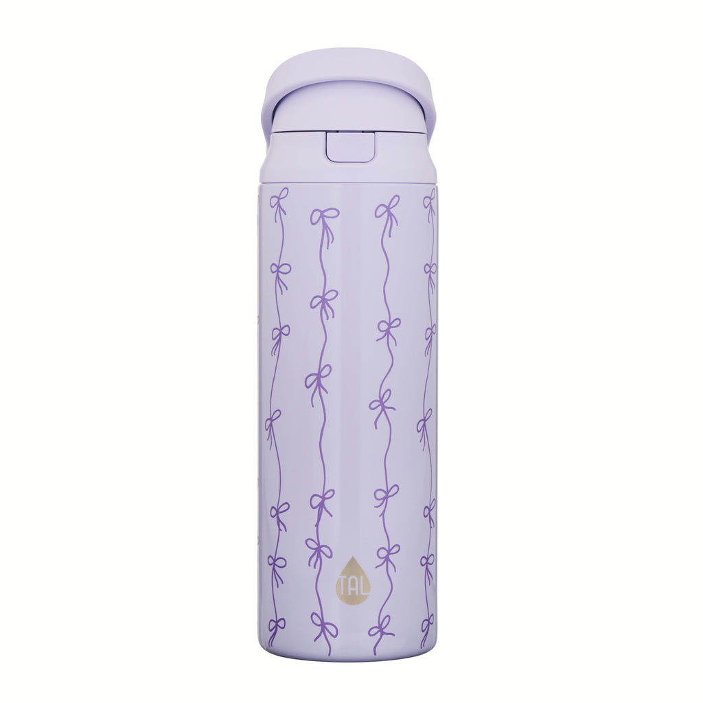 TAL 24oz Insulated Stainless Steel Water Bottle with 2-in-1 Straw & Chug Lid, Purple Bows