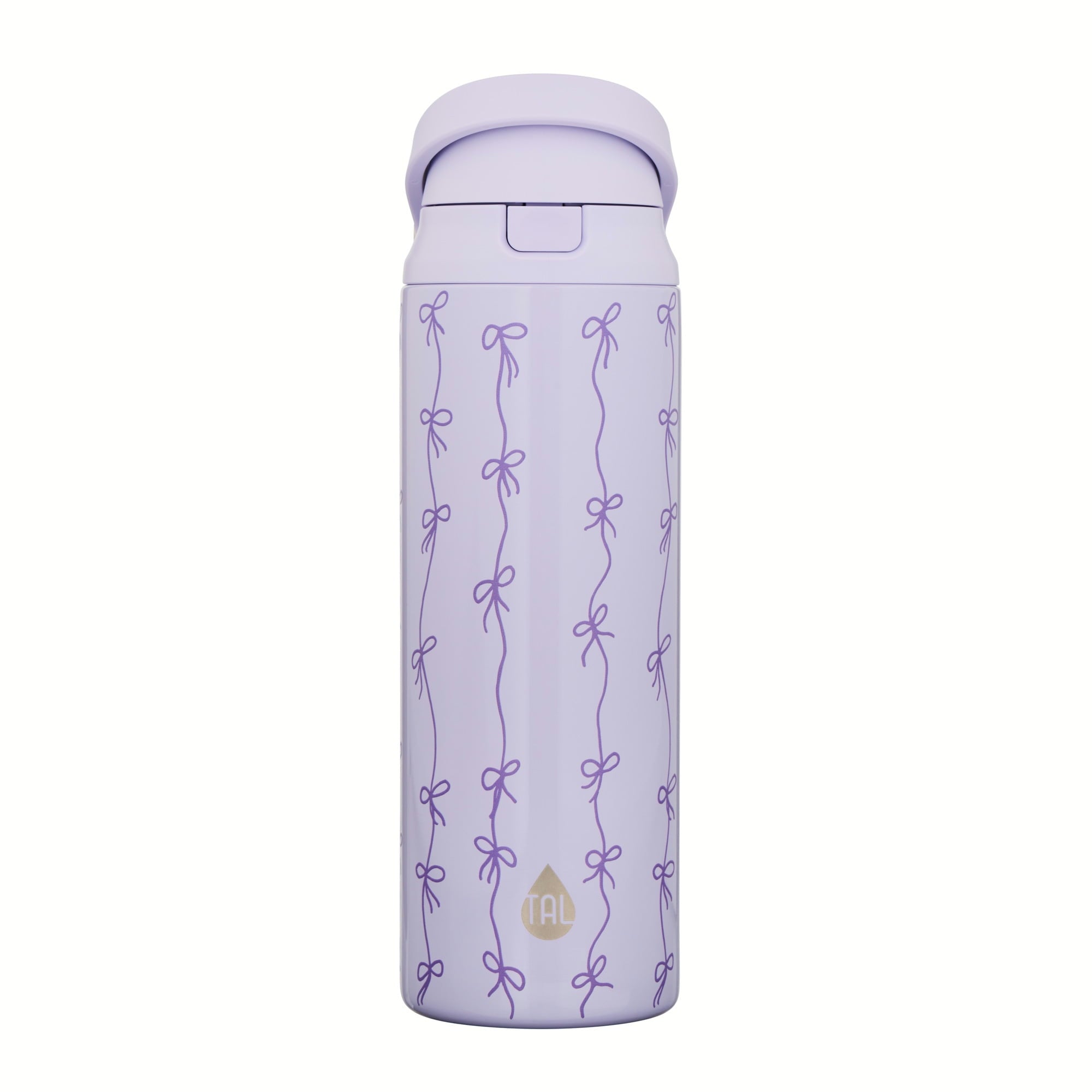 TAL 24oz Insulated Stainless Steel Water Bottle with 2-in-1 Straw & Chug Lid, Purple Bows