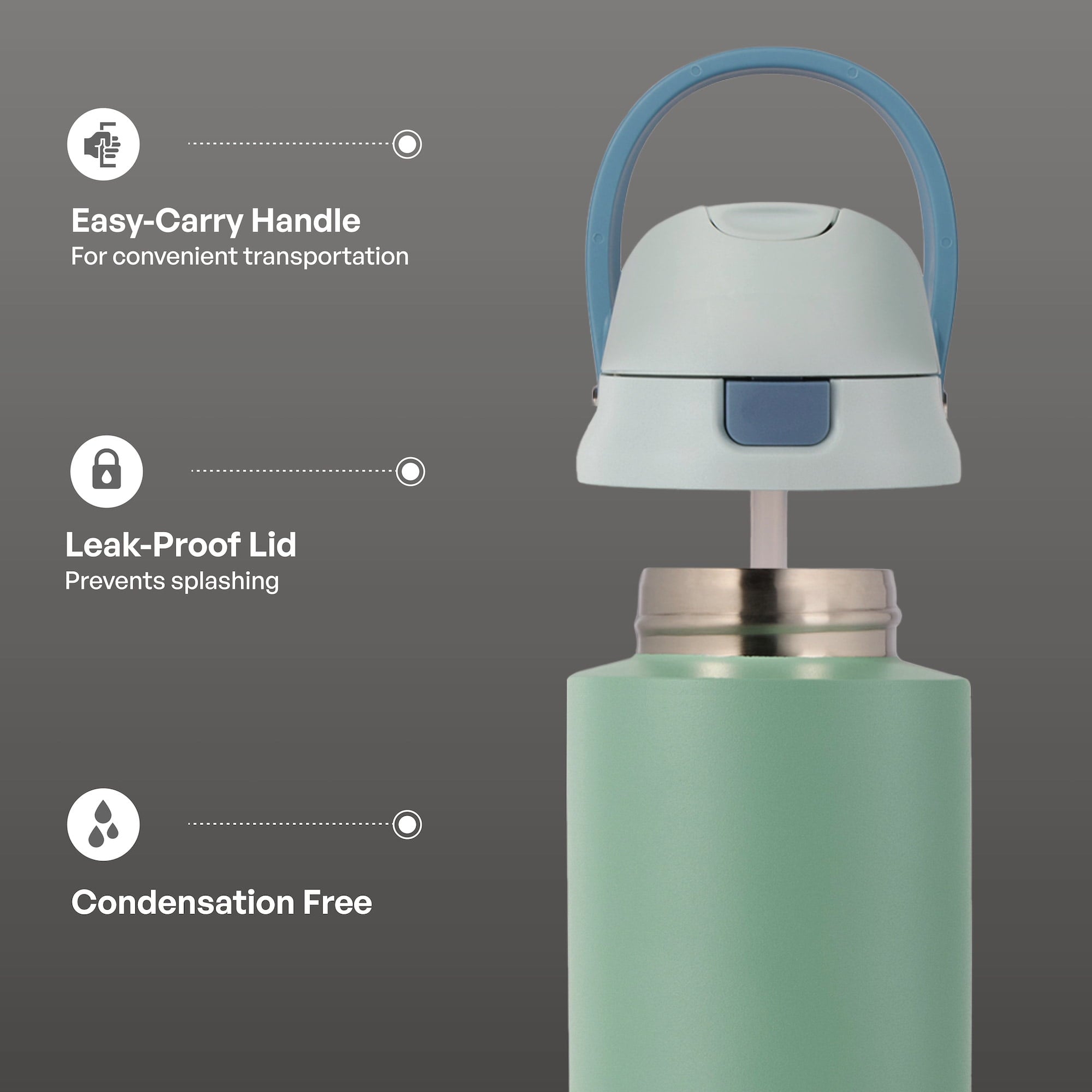 TAL 24oz Stainless Steel 2-in-1 Straw and Chug Water Bottle with Push Lid, Sage