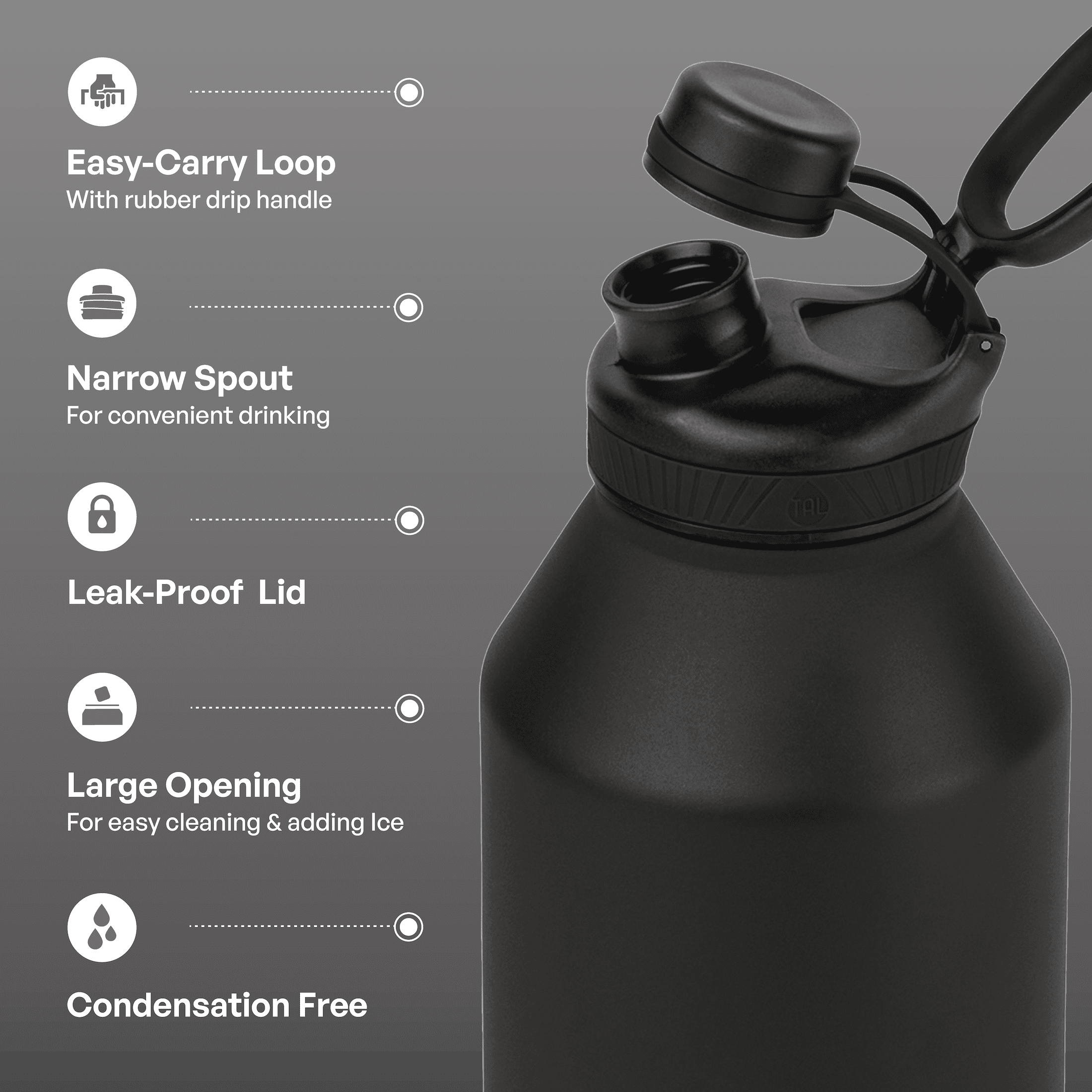 TAL 64oz Stainless Steel Ranger Water Bottle, Black
