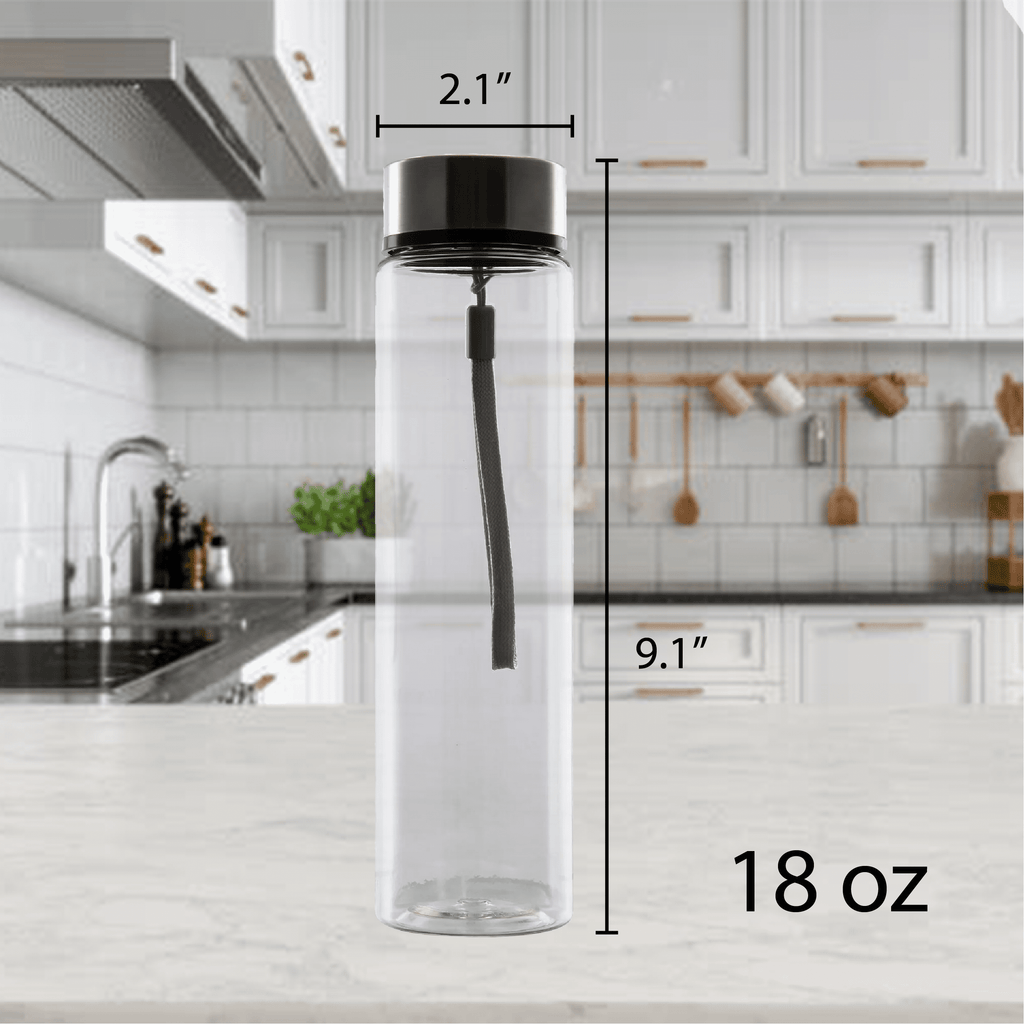Mainstays 18 oz Plastic Clear Water Bottle Stainless Steel Screw Cap Lid with Strap, 1 Each Included