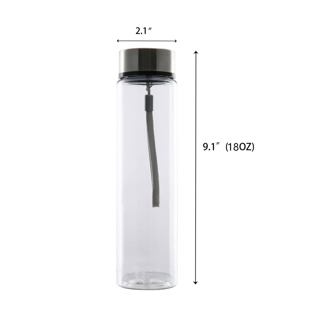 Mainstays 18 oz Plastic Clear Water Bottle Stainless Steel Screw Cap Lid with Strap, 1 Each Included