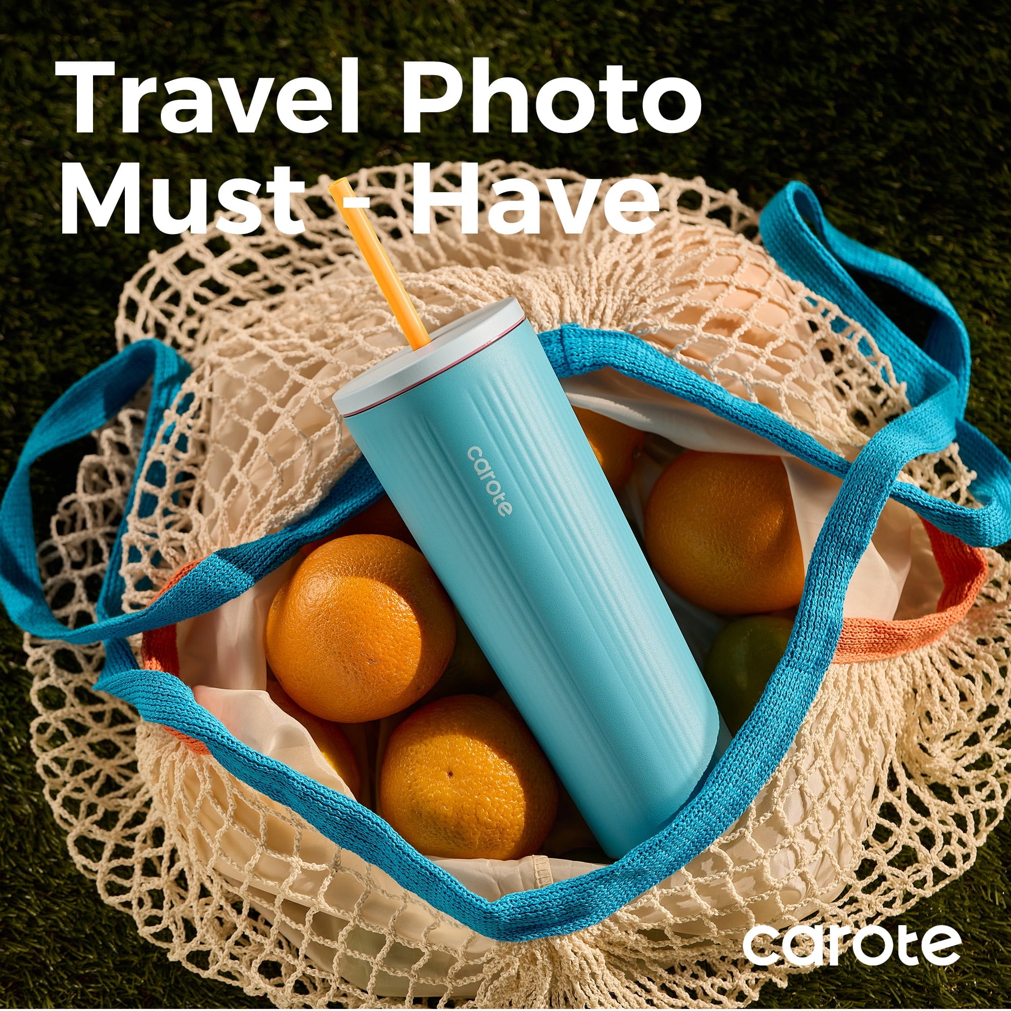 Carote 2PCS Insulated Stainless Steel Tumbler, Highlight Series Water Bottles, 19 fl oz & 21 fl oz, Straw/Push, Blue