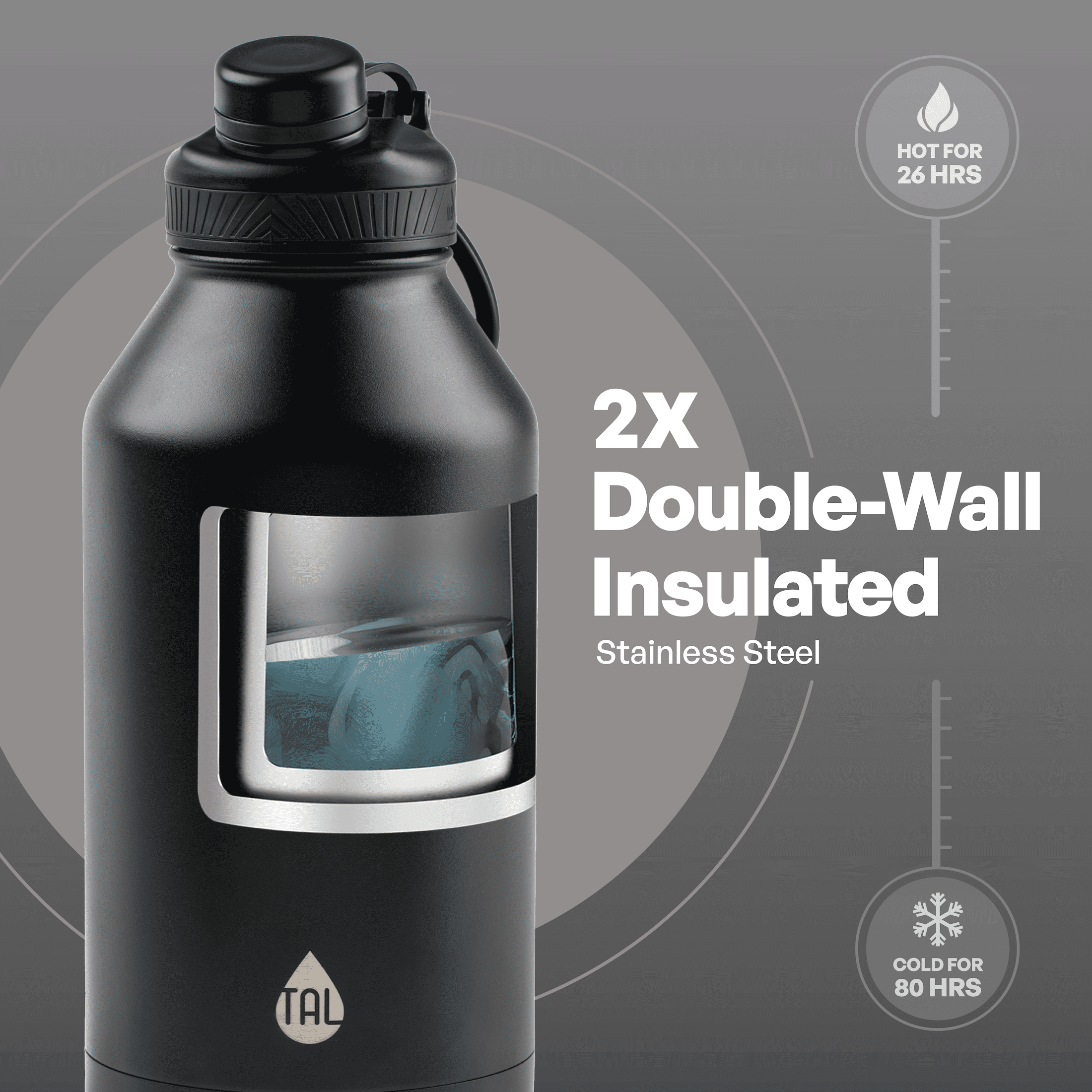 TAL 64oz Stainless Steel Ranger Water Bottle, Black