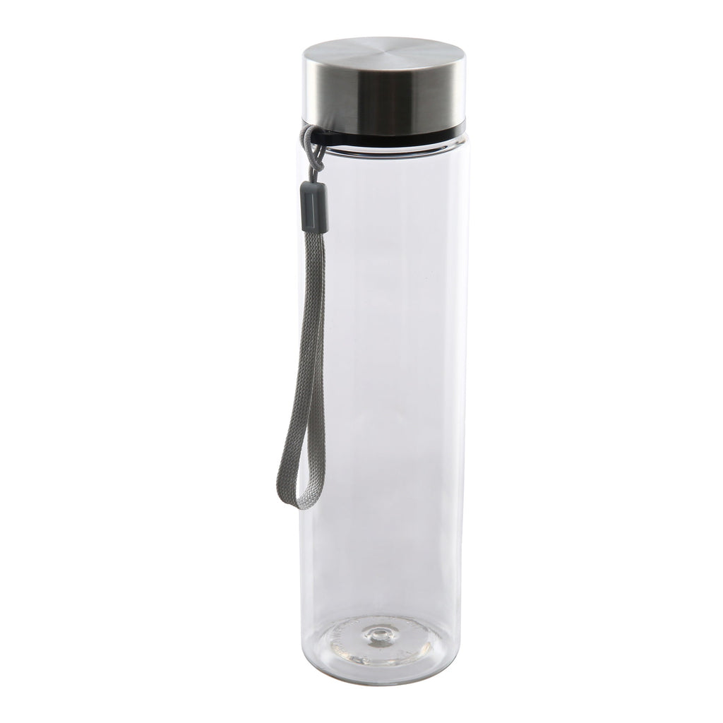Mainstays 18 oz Plastic Clear Water Bottle Stainless Steel Screw Cap Lid with Strap, 1 Each Included
