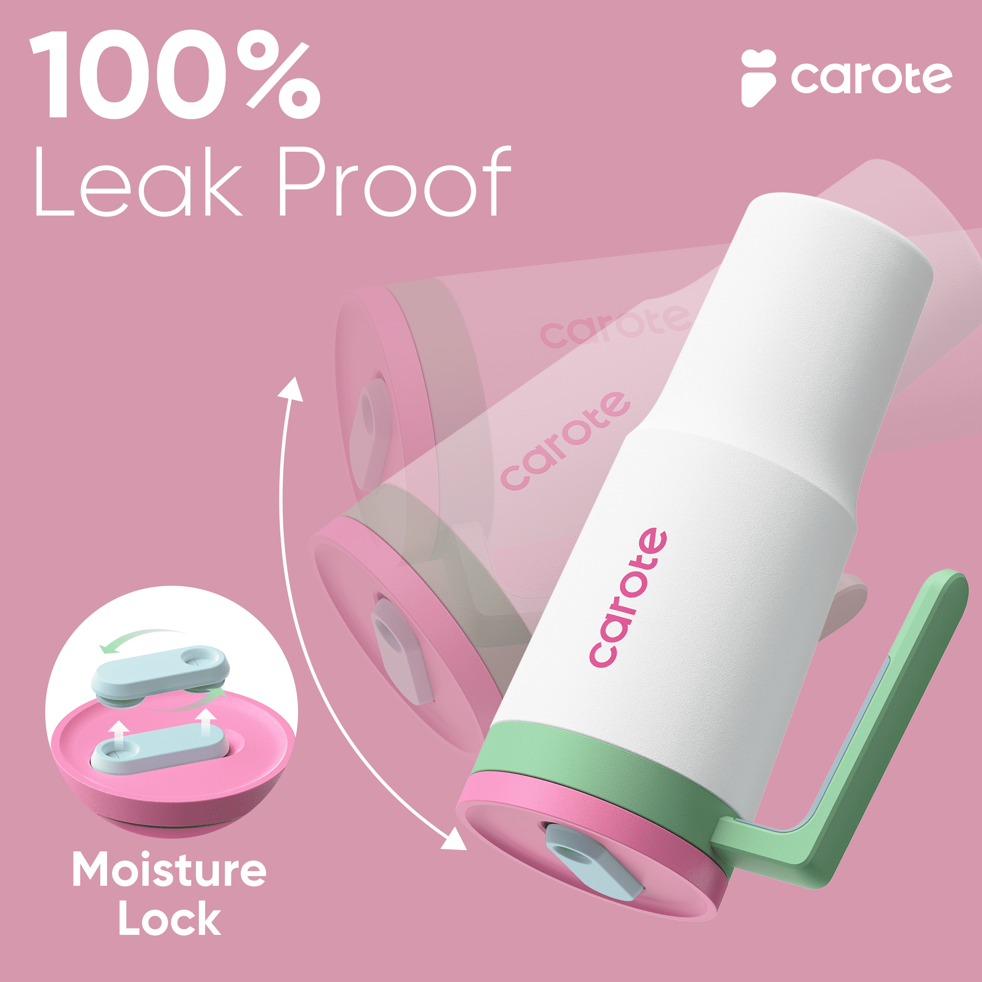 Carote 3pcs Insulated Stainless Steel Water Bottle Set, 40oz & 32oz Travel Bottles, Leak-Proof, Tumbler Style, Mint Berry