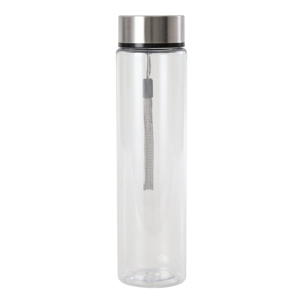 Mainstays 18 oz Plastic Clear Water Bottle Stainless Steel Screw Cap Lid with Strap, 1 Each Included