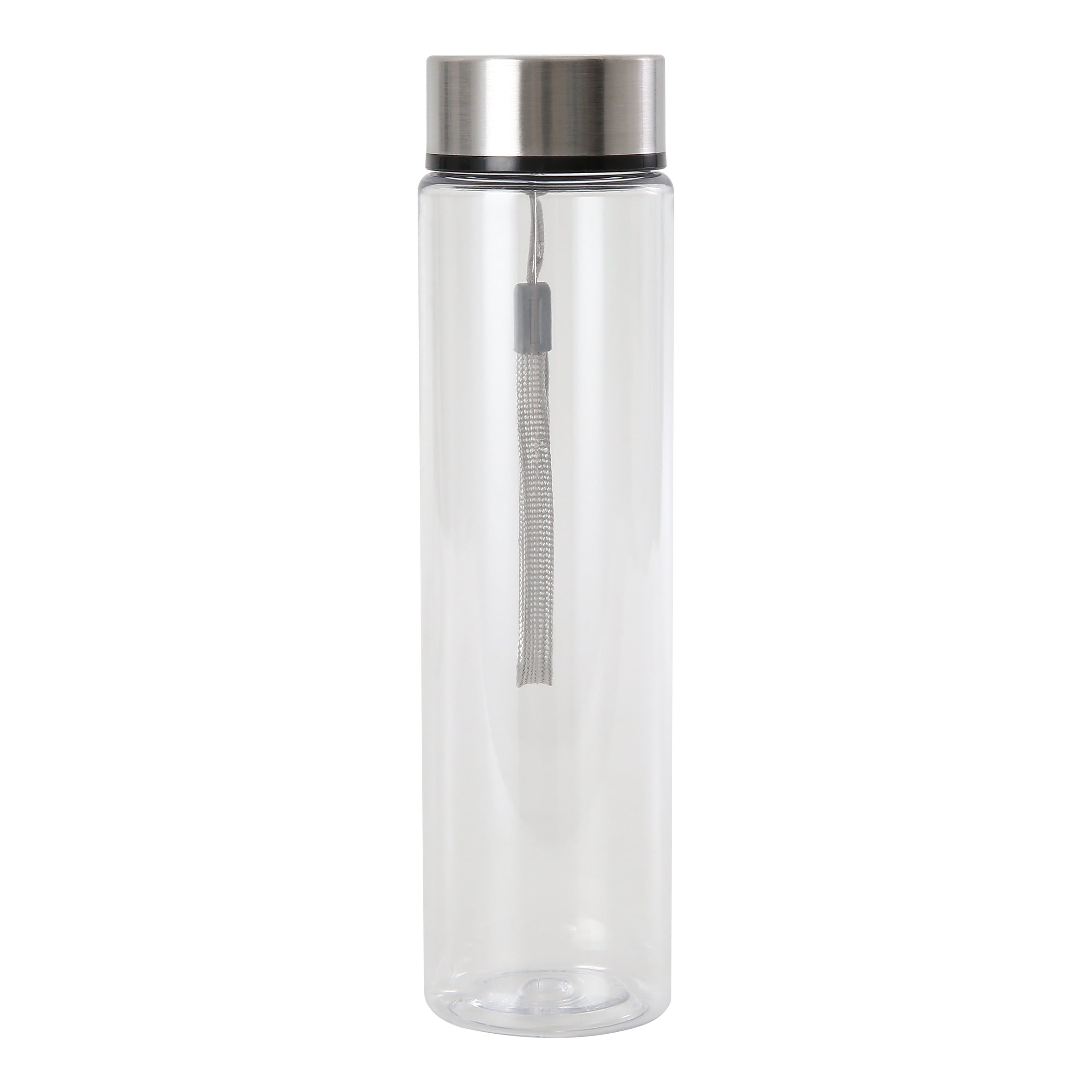 Mainstays 18 oz Plastic Clear Water Bottle Stainless Steel Screw Cap Lid with Strap, 1 Each Included