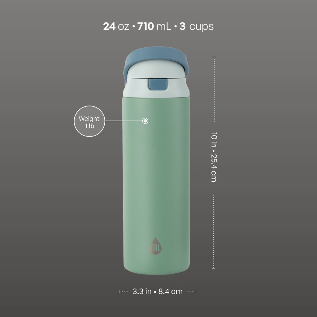 TAL 24oz Stainless Steel 2-in-1 Straw and Chug Water Bottle with Push Lid, Sage