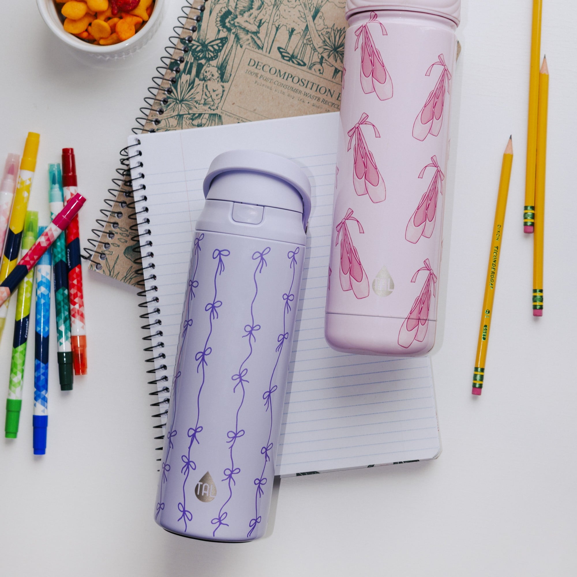 TAL 24oz Insulated Stainless Steel Water Bottle with 2-in-1 Straw & Chug Lid, Purple Bows