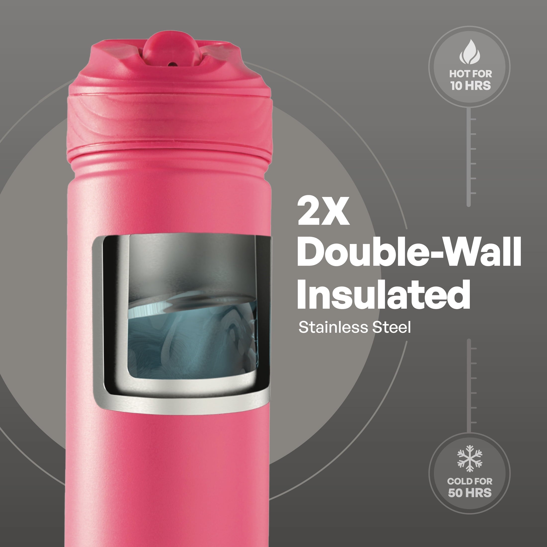 TAL 26oz Stainless Steel Ranger Water Bottle with Easy Sip Straw, Hot Pink