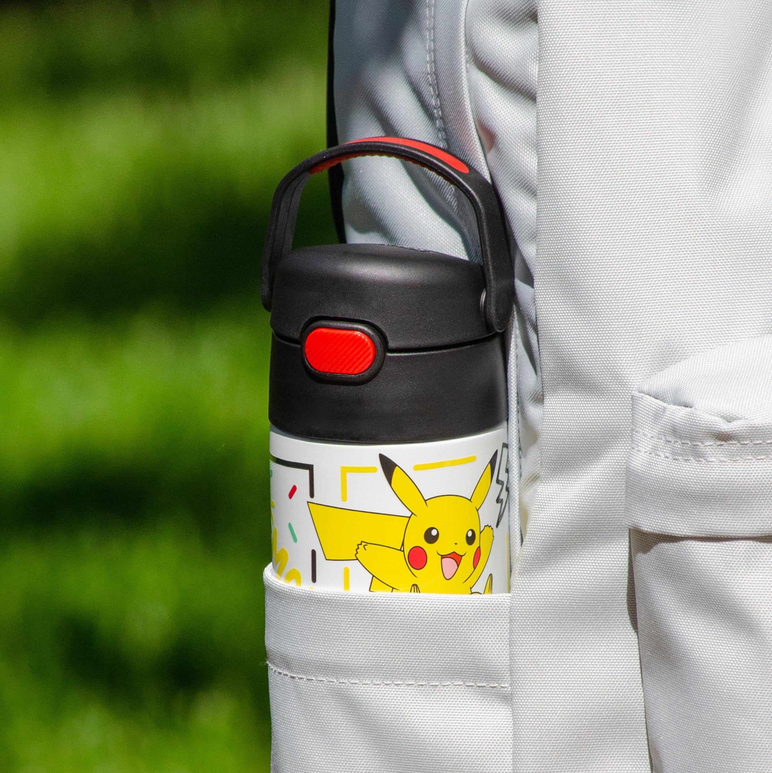 Thermos FUNtainer Pokemon Kids Insulated Water Bottle with Straw, 14oz Stainless Steel, Leak-Proof